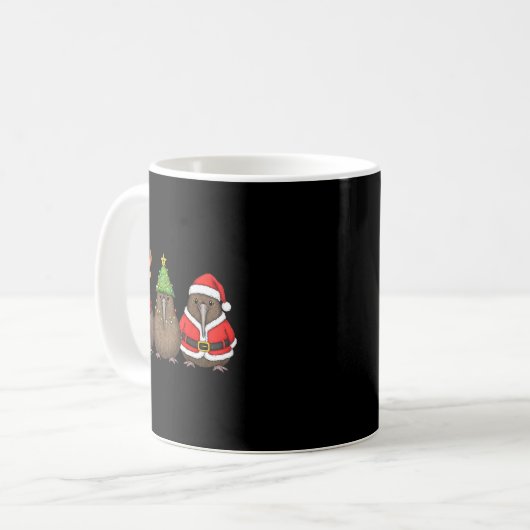 Retro Christmas Kiwi Bird Santa Reindeer Kaffeetasse (Vorderseite Links)