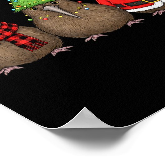 Retro Christmas Kiwi Bird Santa Reindeer Poster (Ecke)