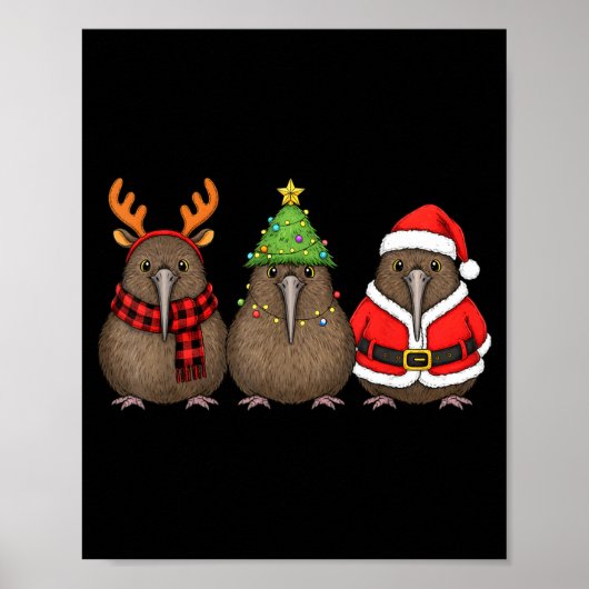 Retro Christmas Kiwi Bird Santa Reindeer Poster (Vorne)