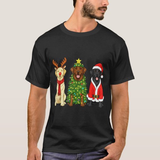 Retro Christmas Labrador Retriever Santa Reindeer T-Shirt (Vorderseite)