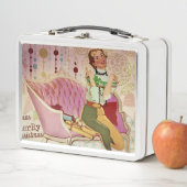 Retro Christmas Lady Wrapping Geschenke Metall Brotdose (Beispiel)