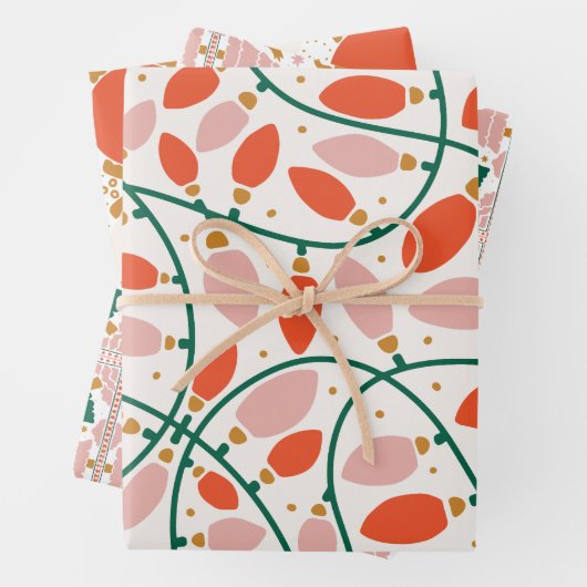 Retro Christmas Lights Tree Ornament Holiday Geschenkpapier Set (Beispiel)