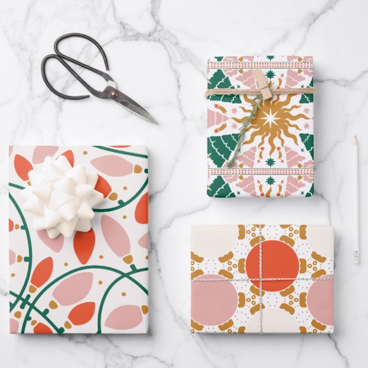 Retro Christmas Lights Tree Ornament Holiday Geschenkpapier Set (Vorderseite)