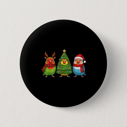 Retro Christmas Lovebird Parrot Santa Reindeer Button (Vorderseite)