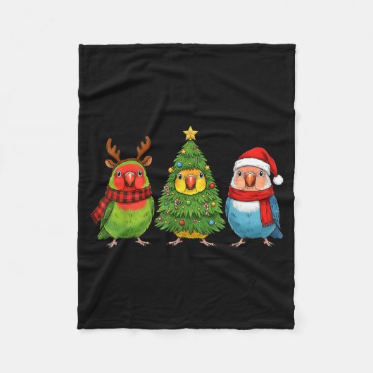 Retro Christmas Lovebird Parrot Santa Reindeer Fleecedecke (Vorderseite)