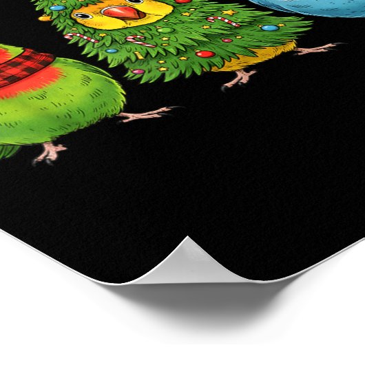 Retro Christmas Lovebird Parrot Santa Reindeer Poster (Ecke)