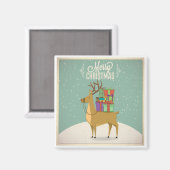 Retro Christmas Magnet - Rentier mit Packungen (Vorderseite/Rückseite)