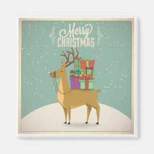 Retro Christmas Magnet - Rentier mit Packungen