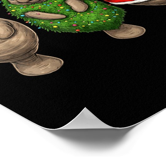 Retro Christmas Manatee Santa Reindeer  Poster (Ecke)