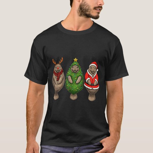 Retro Christmas Manatee Santa Reindeer T-Shirt (Vorderseite)