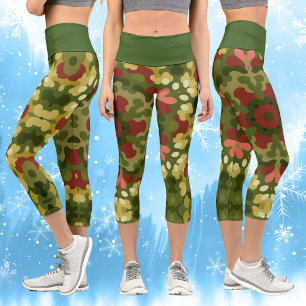 Retro Christmas Mandala Capri Leggings