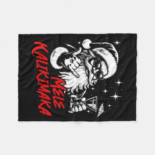 Retro Christmas Mele Kalikimaka Santa Shaka Hawaii Fleecedecke (Vorderseite (Horizontal))
