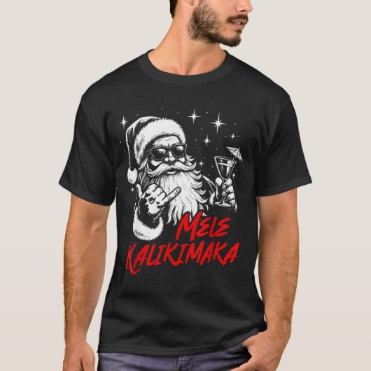 Retro Christmas Mele Kalikimaka Santa Shaka Hawaii T-Shirt (Vorderseite)