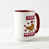 Retro Christmas Merry Cluckmas Funny Chicken Tasse (VorderseiteRechts)