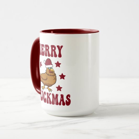 Retro Christmas Merry Cluckmas Funny Chicken Tasse (Vorderseite Links)
