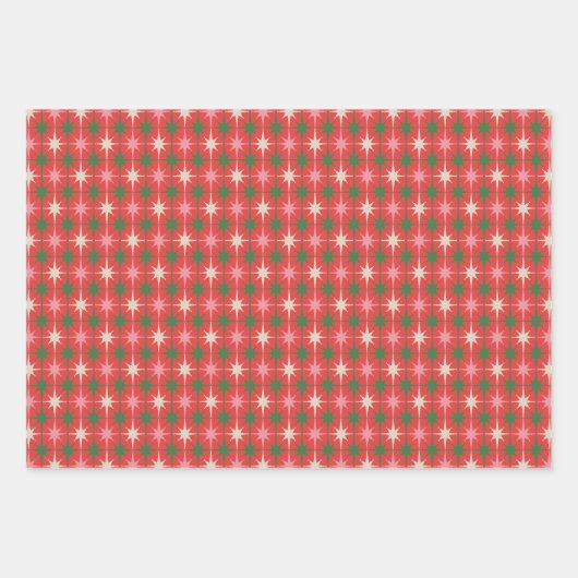 Retro Christmas Midcentury Atomic Starburst Stars Geschenkpapier Set (Vorderseite 3)
