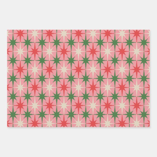 Retro Christmas Midcentury Atomic Starburst Stars Geschenkpapier Set (Vorderseite 2)