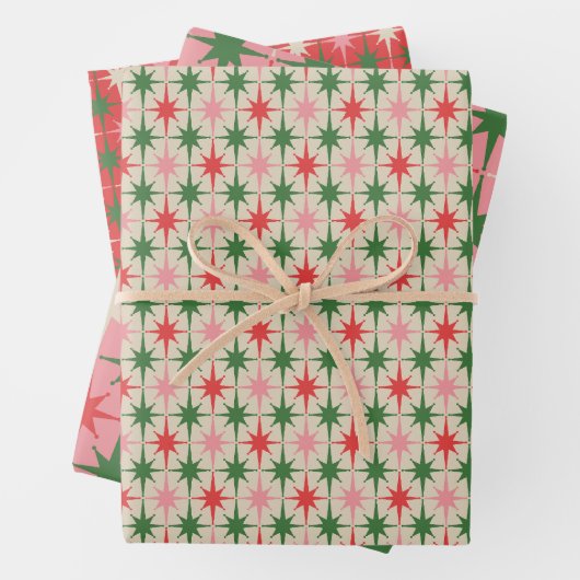 Retro Christmas Midcentury Atomic Starburst Stars Geschenkpapier Set (Beispiel)