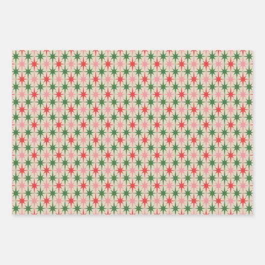 Retro Christmas Midcentury Atomic Starburst Stars Geschenkpapier Set (Vorderseite)
