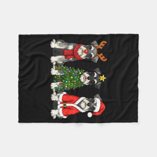 Retro Christmas Miniature Schnauzer Santa Reindeer Fleecedecke (Vorderseite (Horizontal))