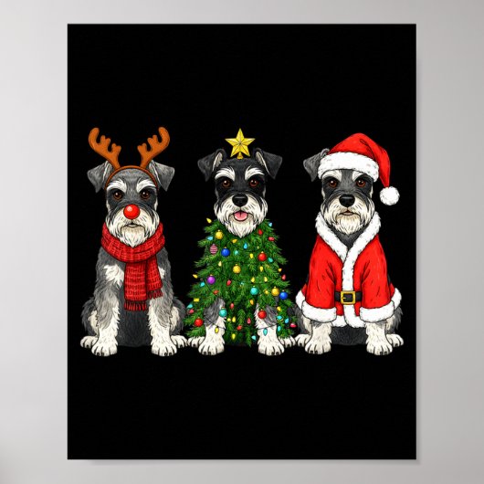 Retro Christmas Miniature Schnauzer Santa Reindeer Poster (Vorne)