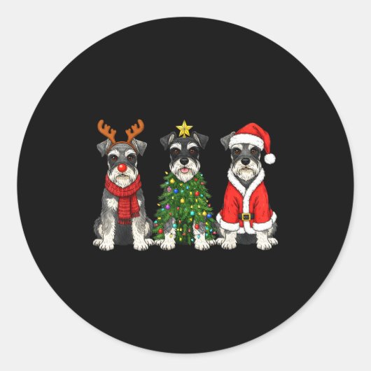 Retro Christmas Miniature Schnauzer Santa Reindeer Runder Aufkleber (Vorderseite)