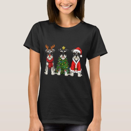 Retro Christmas Miniature Schnauzer Santa Reindeer T-Shirt (Vorderseite)