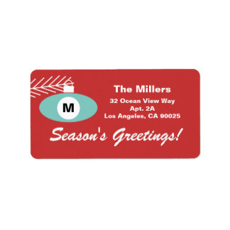 Retro Christmas Monogram Address Labels Adressaufkleber