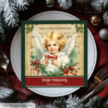 Retro Christmas Napkins Monogram Angel Table Gift