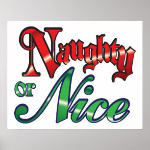 Retro Christmas, Naughty or Nice Red Green Letters Poster