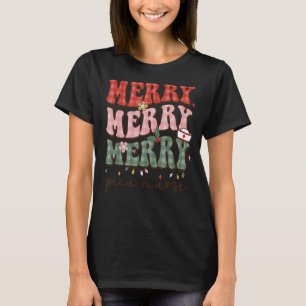 Retro Christmas Nurse Merry PICU Nurse Pediatric I T-Shirt