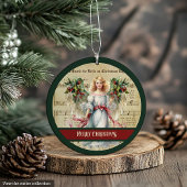 Retro Christmas Ornament Green Red Angel Design