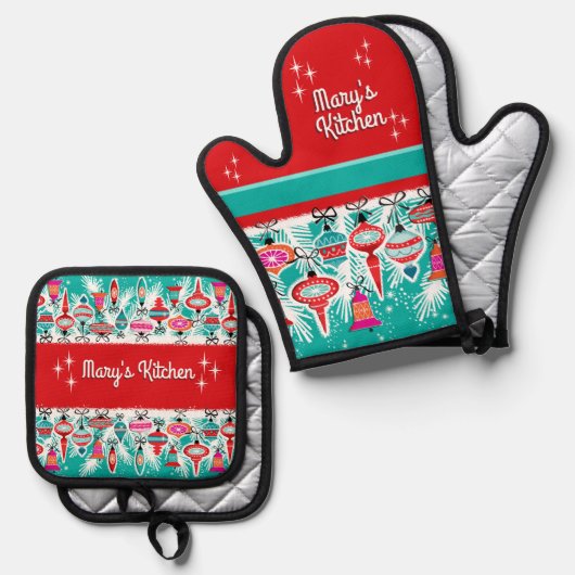 Retro Christmas Ornaments - Customizable  Ofenhandschuh & Topflappen-Set (Vorderseite/Rückseite)