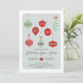 Retro Christmas Ornaments Holiday Open House Einladung (Stehend Vorderseite)