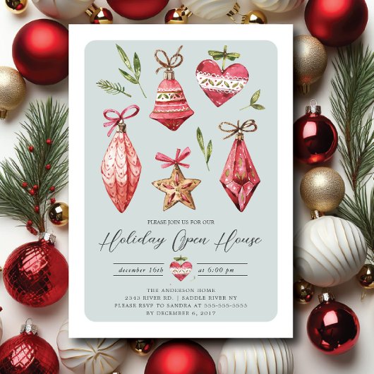 Retro Christmas Ornaments Holiday Open House Einladung