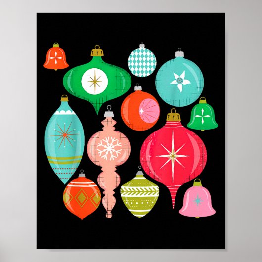 Retro Christmas Ornaments Mid Century Modern Poster (Vorne)