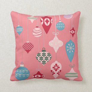 Retro Christmas Ornaments on Pink Kissen