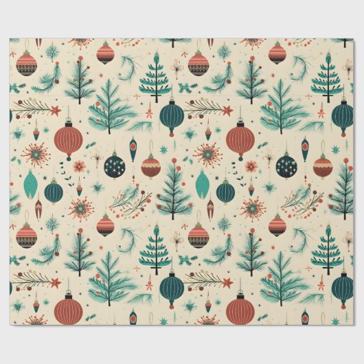 Retro Christmas Ornaments | Trees Pattern Geschenkpapier (Flach)