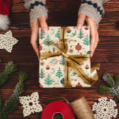 Retro Christmas Ornaments | Trees Pattern Geschenkpapier