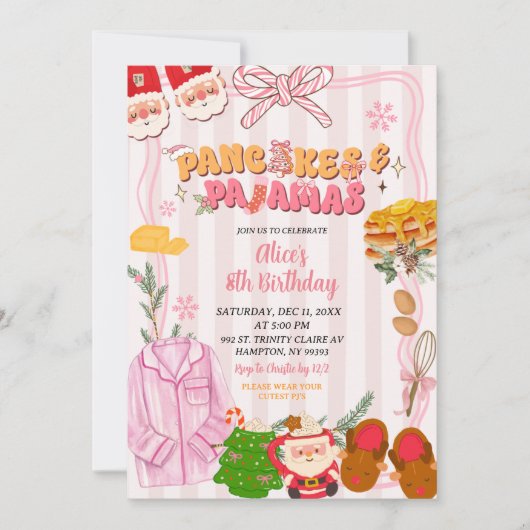 Retro Christmas Pancake and Pajama Party Birthday Einladung (Vorderseite)