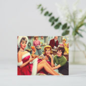 Retro Christmas Party Postkarte (Stehend Vorderseite)