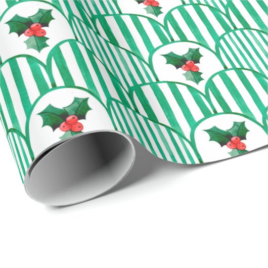 Retro Christmas Pattern Geometric Watercolor Holly Geschenkpapier (Rolleneckpunkt)