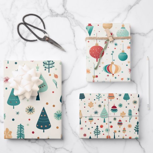 Retro Christmas Pattern Geschenkpapier Set (Vorderseite)
