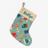 Retro Christmas Pattern Individuelle Name Kleiner Weihnachtsstrumpf (Vorderansicht (hängend))
