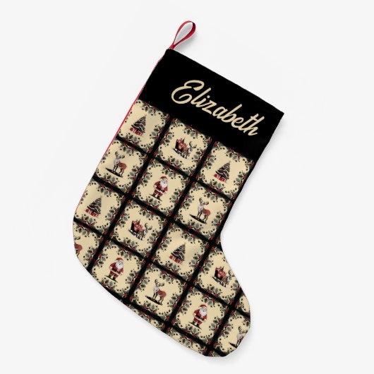 Retro Christmas Pattern Kleiner Weihnachtsstrumpf (Vorderansicht (hängend))