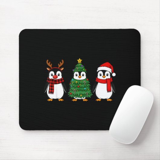 Retro Christmas Penguin Santa Reindeer Mousepad (Mit Mouse)
