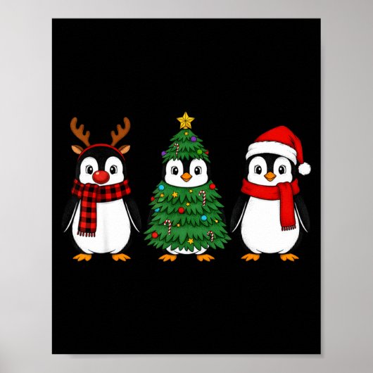 Retro Christmas Penguin Santa Reindeer Poster (Vorne)