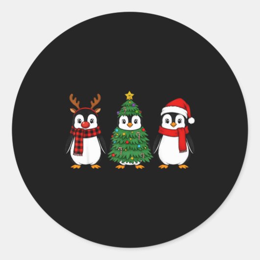 Retro Christmas Penguin Santa Reindeer Runder Aufkleber (Vorderseite)