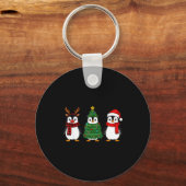 Retro Christmas Penguin Santa Reindeer Schlüsselanhänger (Vorderseite)