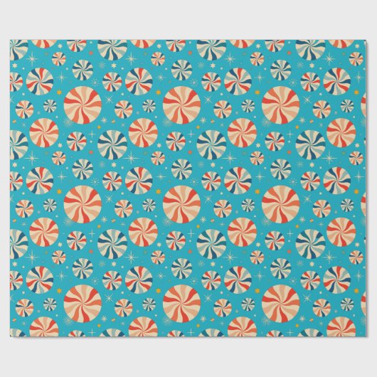 Retro Christmas Peppermint Candy Blue  Geschenkpapier (Flach)
